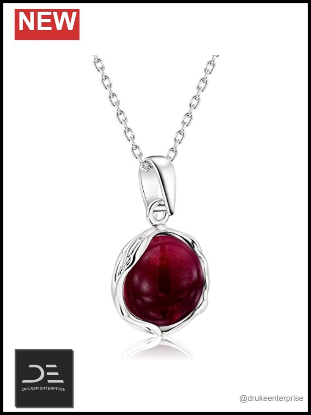 Genuine Garnet Pendant Necklace 925 Sterling Silver 18 Inch Cable Chain